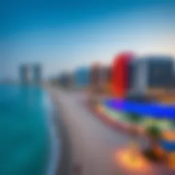 Panoramic view of JBR beach showcasing luxury hotels and vibrant atmosphere