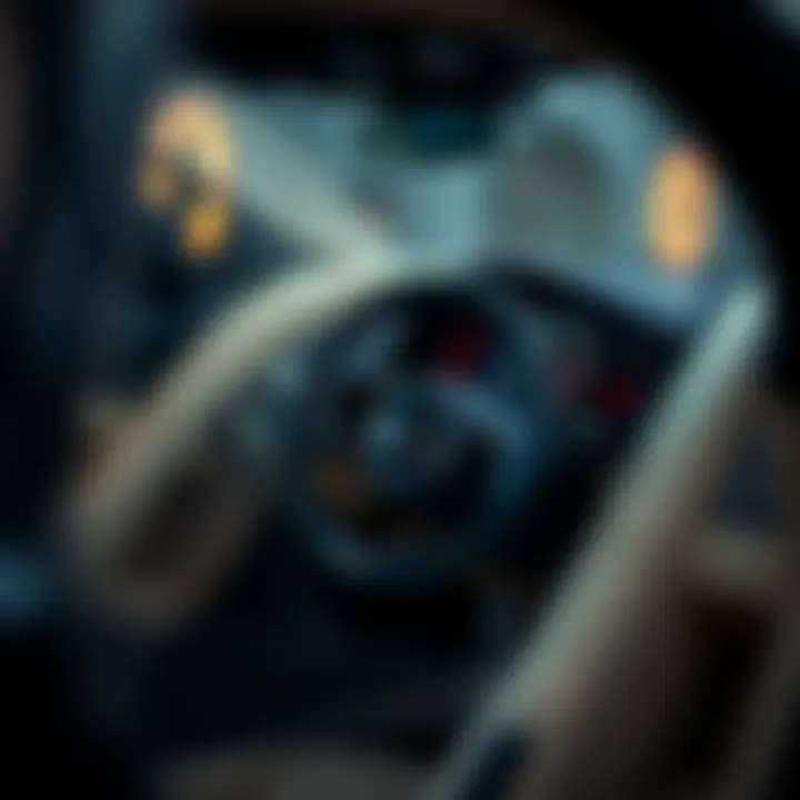 Close-up of the intricate dashboard of a Bugatti showcasing luxury features