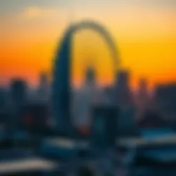 Panoramic view of the Dubai Wheel against a sunset backdrop