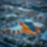 Aerial view of a modern business park in Dubai showcasing innovative architecture