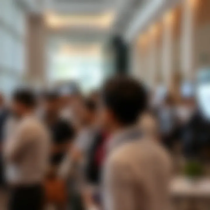 A bustling networking event held in a Dubai business park