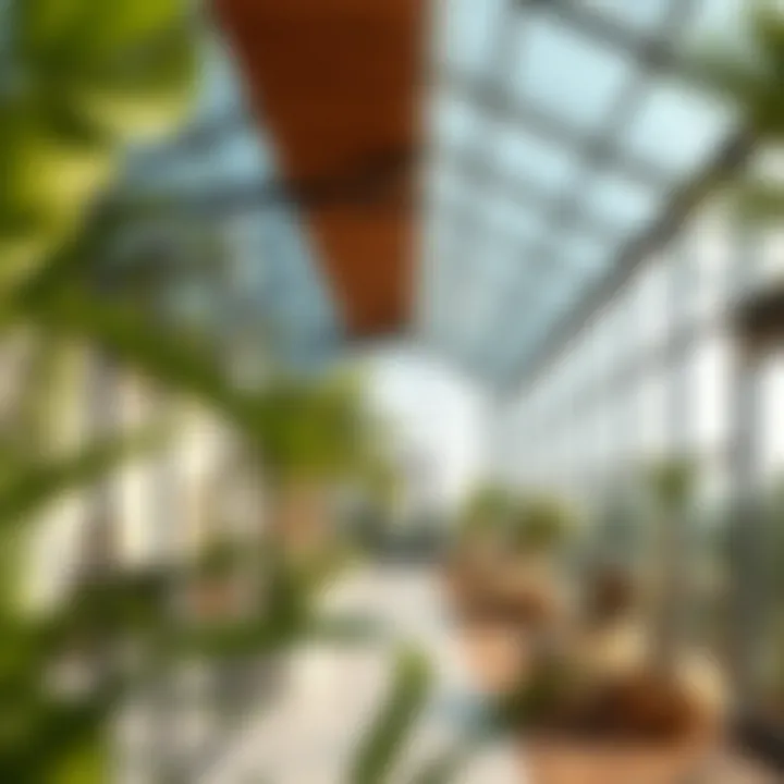 Sustainable features of a glasshouse emphasizing eco-friendly design.