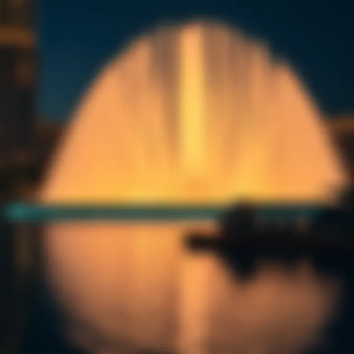 Nighttime spectacle of the Dubai Fountain illuminated