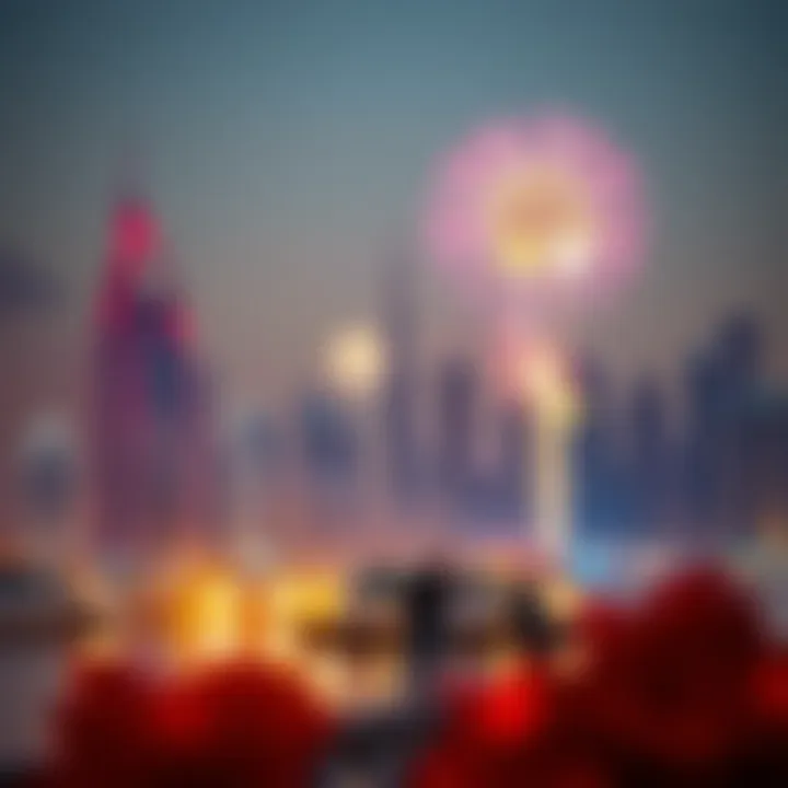 Stunning skyline of Dubai with fireworks showcasing a national holiday celebration