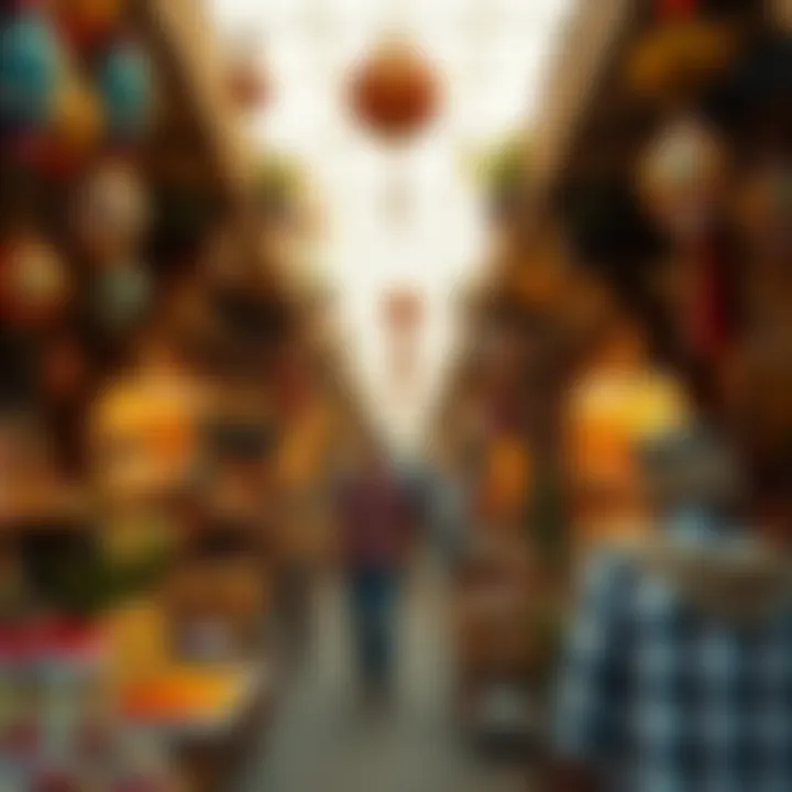 A bustling market showcasing local crafts during a holiday.