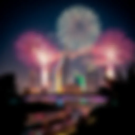 Celebration of the UAE National Day with fireworks illuminating the skyline