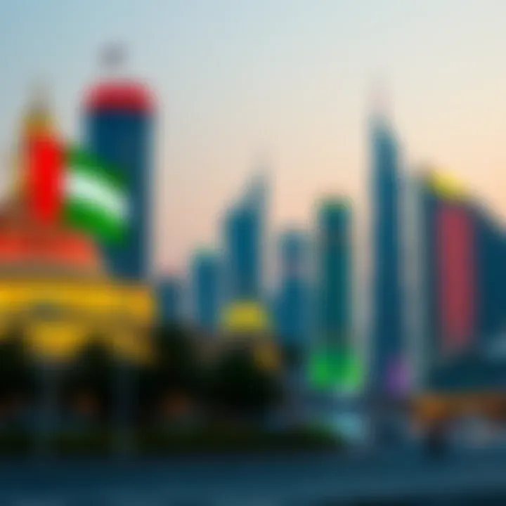 Iconic landmarks of Dubai adorned with national colors