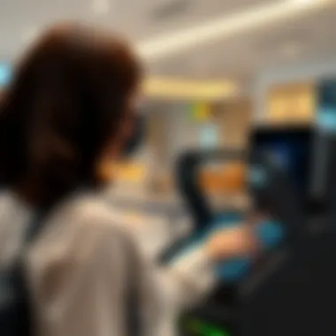 User interacting with a digital kiosk