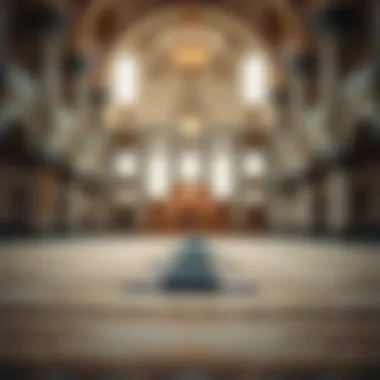 A serene interior of a mosque with prayer arrangements