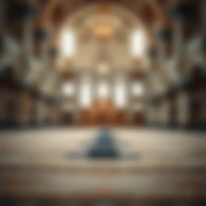 A serene interior of a mosque with prayer arrangements