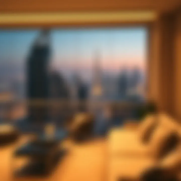 Panoramic view of Dubai skyline from a loft apartment