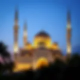 A majestic mosque illuminated at dusk