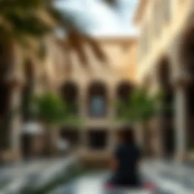 Courtyard for Reflection A tranquil courtyard where individuals engage in reflection