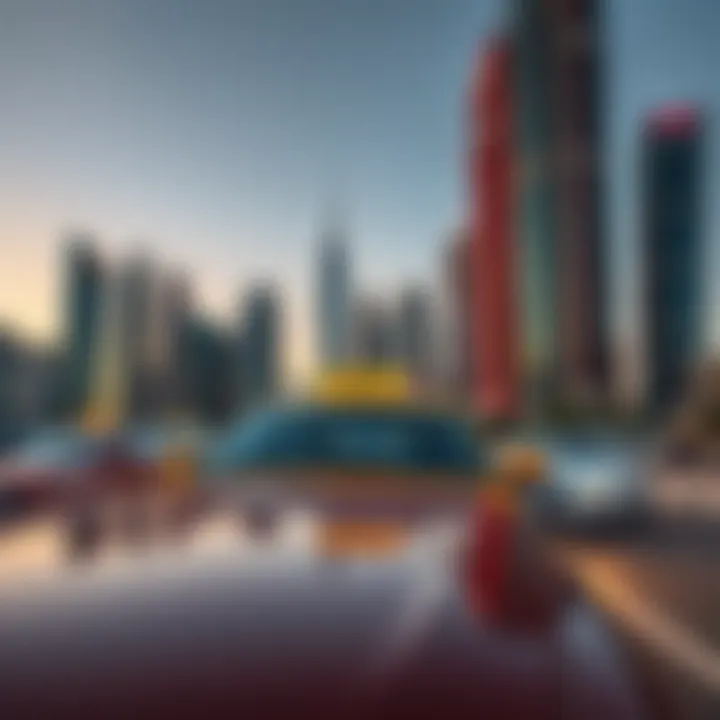 Dubai taxi with skyscrapers in the background