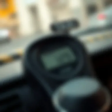 Close-up of a taxi meter displaying fare