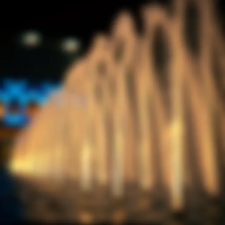 Close-up of water jets synchronized with lights
