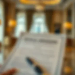 Detailed view of a title deed document in a luxurious setting