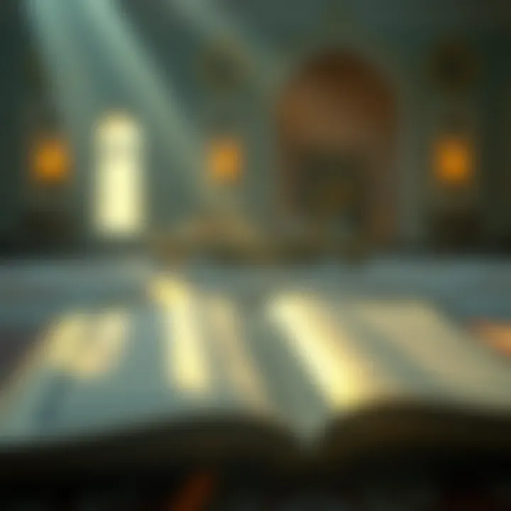 An open Quran with rays of sunlight illuminating the pages.