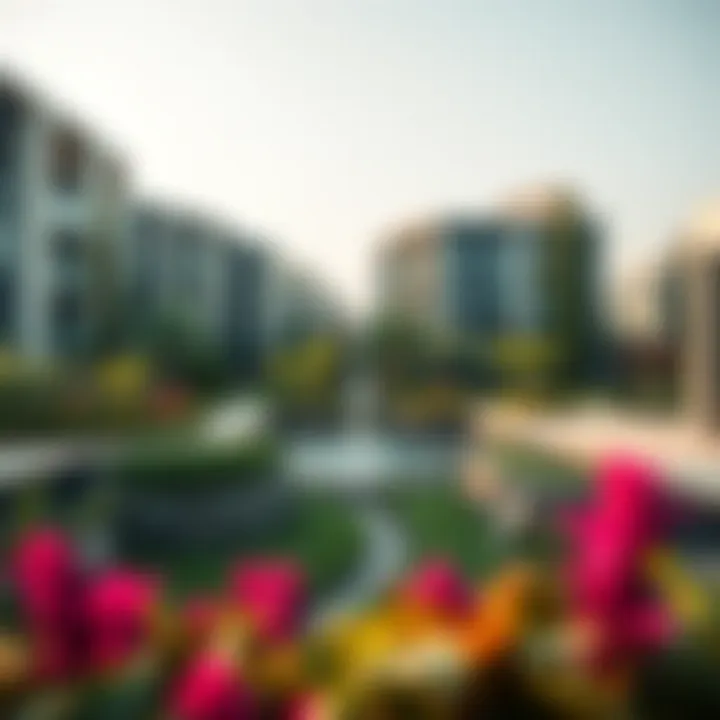 A serene view of Woodland Dubai showcasing lush greenery and urban architecture