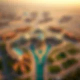 Aerial view of Yas Land showcasing its architectural design and layout.