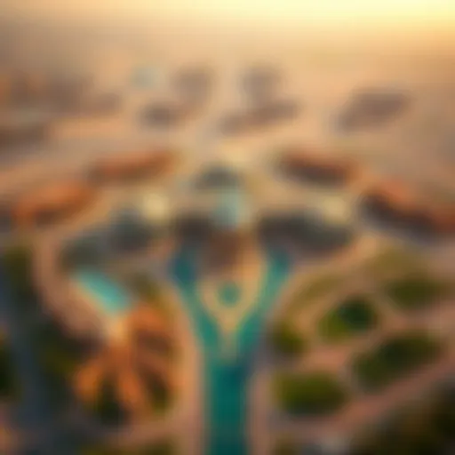 Aerial view of Yas Land showcasing its architectural design and layout.